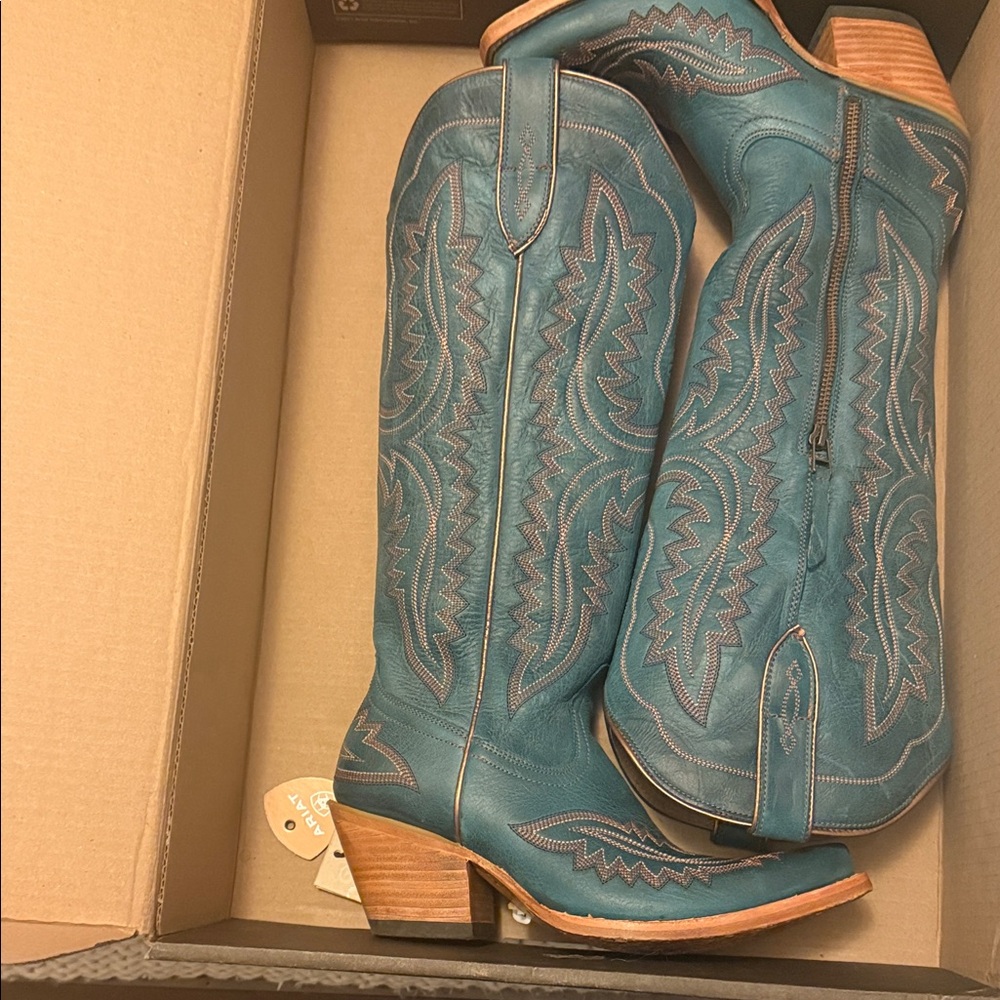 Ariat Teal Western Boots with Tan Soles